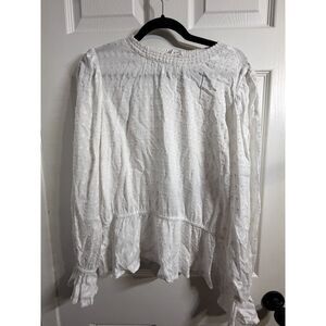 Wrangler Retro White Swiss Dot Long Sleeve Peplum Blouse Size L